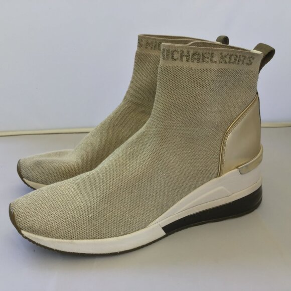 Michael Kors Women's Shoes Skylar Sneaker Sock Gold Bootie Size 10M - Picture 1 of 15